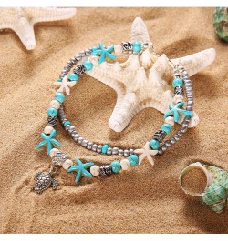 Blue Starfish Turtle Anklet for Women Girl Multilayer Charm Beads Sea Handmade Boho Anklet Foot Jewelry Style 06 $7.13 Anklets