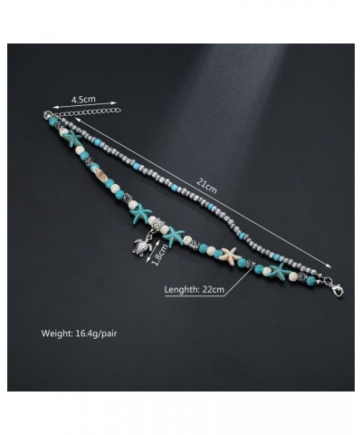 Blue Starfish Turtle Anklet for Women Girl Multilayer Charm Beads Sea Handmade Boho Anklet Foot Jewelry Style 06 $7.13 Anklets