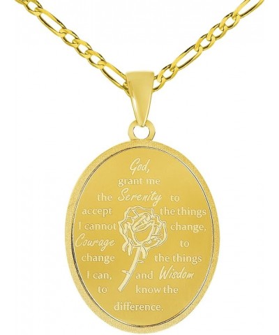 14k Yellow Gold God Grant Me the Serenity Prayer Pendant with Rolo Cable, Cuban Curb, or Figaro Chain Necklace 20.0 Inches Fi...