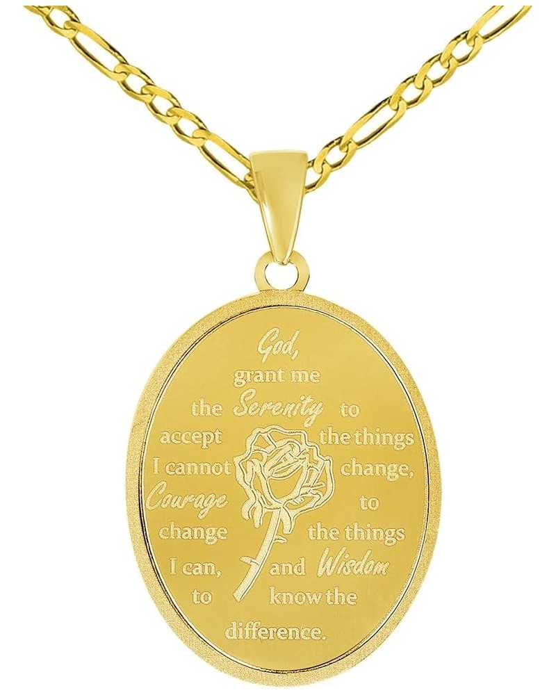 14k Yellow Gold God Grant Me the Serenity Prayer Pendant with Rolo Cable, Cuban Curb, or Figaro Chain Necklace 20.0 Inches Fi...