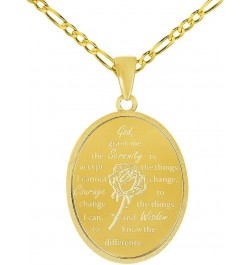 14k Yellow Gold God Grant Me the Serenity Prayer Pendant with Rolo Cable, Cuban Curb, or Figaro Chain Necklace 20.0 Inches Fi...