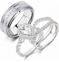 Wedding Ring Sets for Him and Her AAAAA Cz Promise Rings for Couples Women Mens Band Pear Shape Size 5-13 Men's Size 10 & Wom...