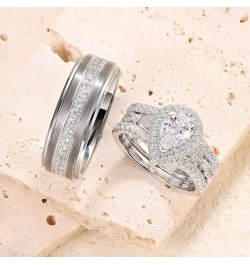 Wedding Ring Sets for Him and Her AAAAA Cz Promise Rings for Couples Women Mens Band Pear Shape Size 5-13 Men's Size 10 & Wom...