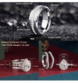 Wedding Ring Sets for Him and Her AAAAA Cz Promise Rings for Couples Women Mens Band Pear Shape Size 5-13 Men's Size 10 & Wom...