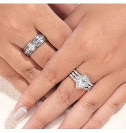 Wedding Ring Sets for Him and Her AAAAA Cz Promise Rings for Couples Women Mens Band Pear Shape Size 5-13 Men's Size 10 & Wom...