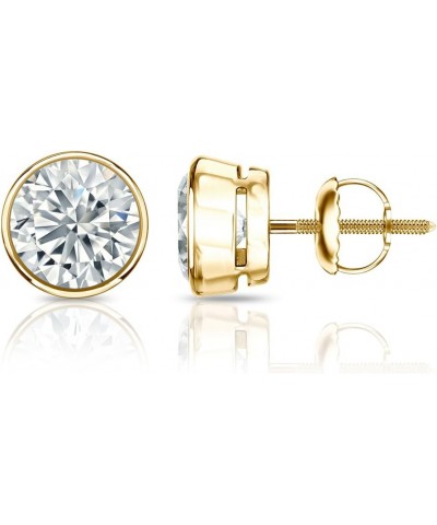 1/4 to 2 Carat Diamond Round Stud Earrings in 14k Yellow or White Gold (H-I, I2-I3, cttw) Bezel Set Screw Back Yellow Gold 0....