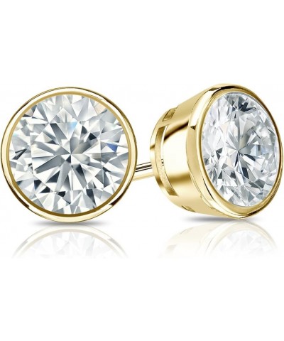 1/4 to 2 Carat Diamond Round Stud Earrings in 14k Yellow or White Gold (H-I, I2-I3, cttw) Bezel Set Screw Back Yellow Gold 0....