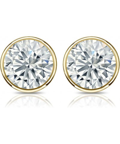 1/4 to 2 Carat Diamond Round Stud Earrings in 14k Yellow or White Gold (H-I, I2-I3, cttw) Bezel Set Screw Back Yellow Gold 0....