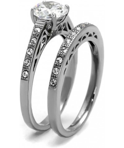 His and Her Stainless Steel 1.39 Carat Cubic Zirconia Bridal Set and Men's Titanium Wedding Band Women's Size 10 Men's Size 1...