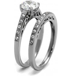 His and Her Stainless Steel 1.39 Carat Cubic Zirconia Bridal Set and Men's Titanium Wedding Band Women's Size 10 Men's Size 1...