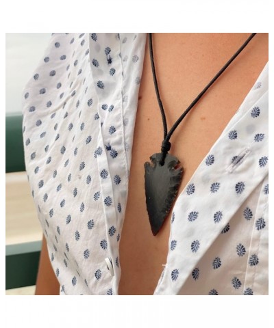 Agate Arrowhead Pendant Necklace for Men Women Unisex - Adjustable Stone Gemstone Rope Cord Surfer Choker Arrow Point Tribal ...