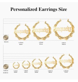 Custom Name Earrings Personalized Bamboo Hoop Earrings 18K Gold Plated Customize Earrings for Women Girls Hip-Hop Fashion Jew...