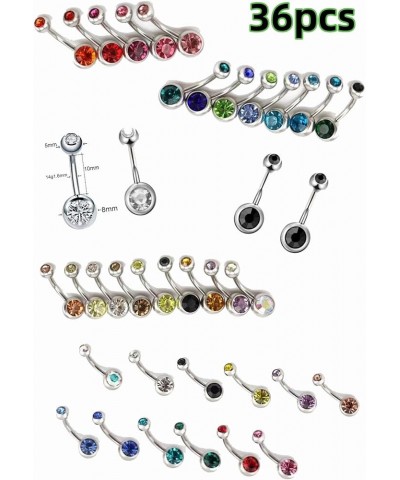 36pcs 14G Stainless Steel Belly Button Rings Navel Rings CZ Curved Barbell Piercing Belly Rings for Women Body Piercing Jewel...