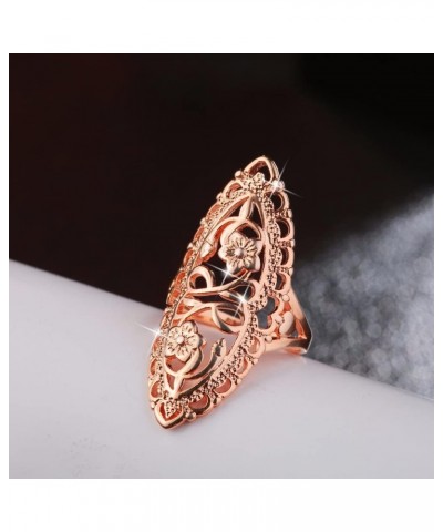 Elegant 18K Gold Plated Statement Rings Hollow Carved Flower Full Finger Ring Silver Wide Band Friendship Birthday Gifts Fash...