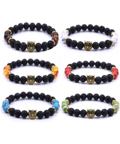 Couple Bracelets Owl Charm Beaded Bracelets Set Womens Healing Energy Lucky Stone Bracelets 6 PCS $8.25 Bracelets