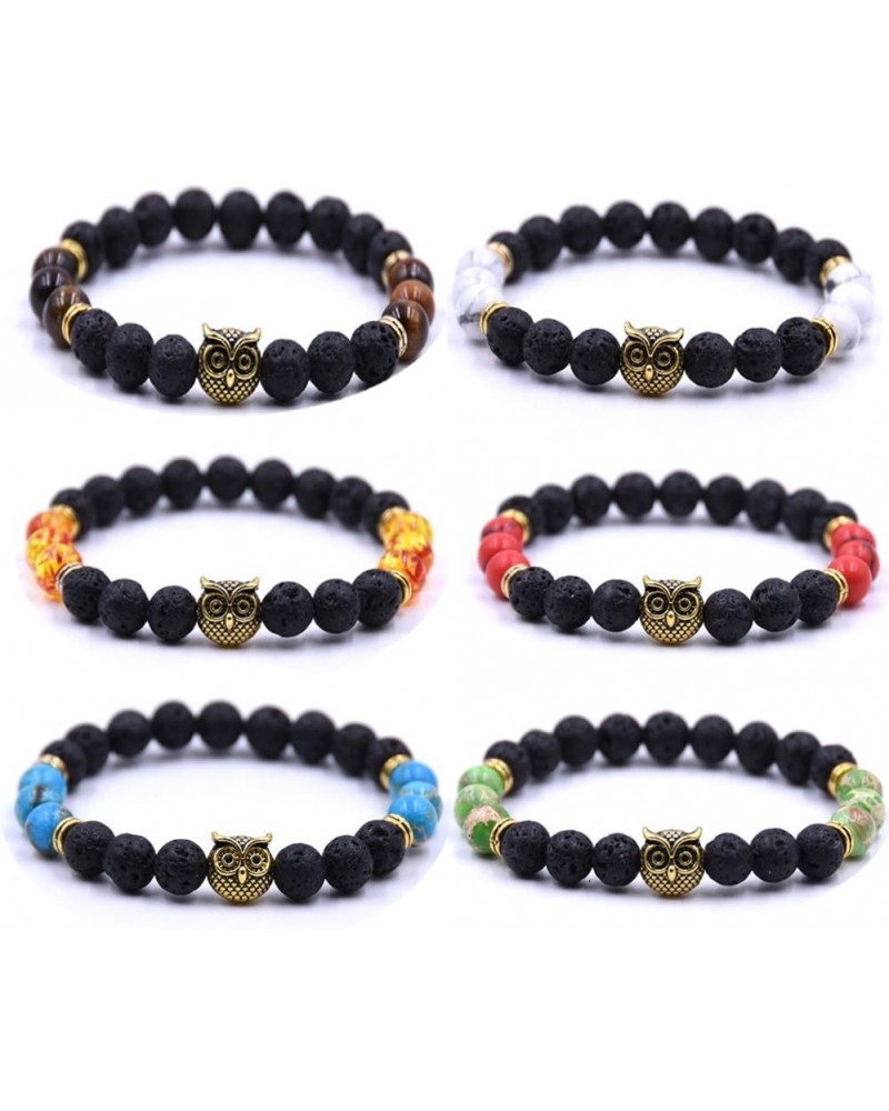 Couple Bracelets Owl Charm Beaded Bracelets Set Womens Healing Energy Lucky Stone Bracelets 6 PCS $8.25 Bracelets