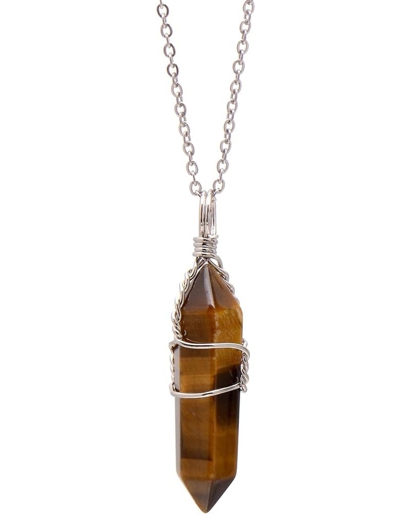 Hand Wired Created Opal Crystal Point Healing Chakra Pendant Necklace Tiger Eye $7.50 Necklaces