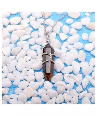 Hand Wired Created Opal Crystal Point Healing Chakra Pendant Necklace Tiger Eye $7.50 Necklaces