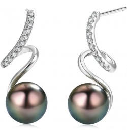 Spiral Love Drop Earrings AAA Quality Genuine Tahitian Black Pearl 8-9mm 18K Gold Plated 925 Sterling Silver – Birthday Anniv...