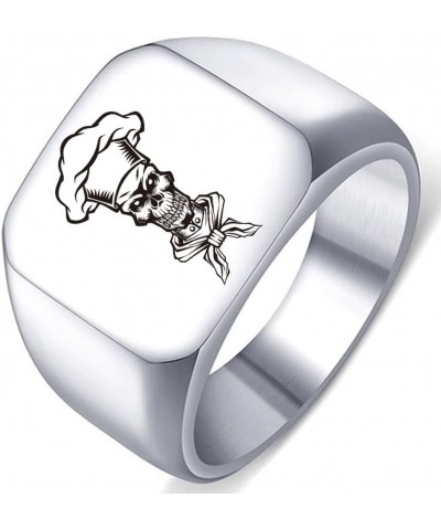 Engraved Stainless Steel Women/Men Scary Skull Chef Perfect for Finger Jewelry Ring Band 4.Silver 14MMx15MM $5.56 Rings