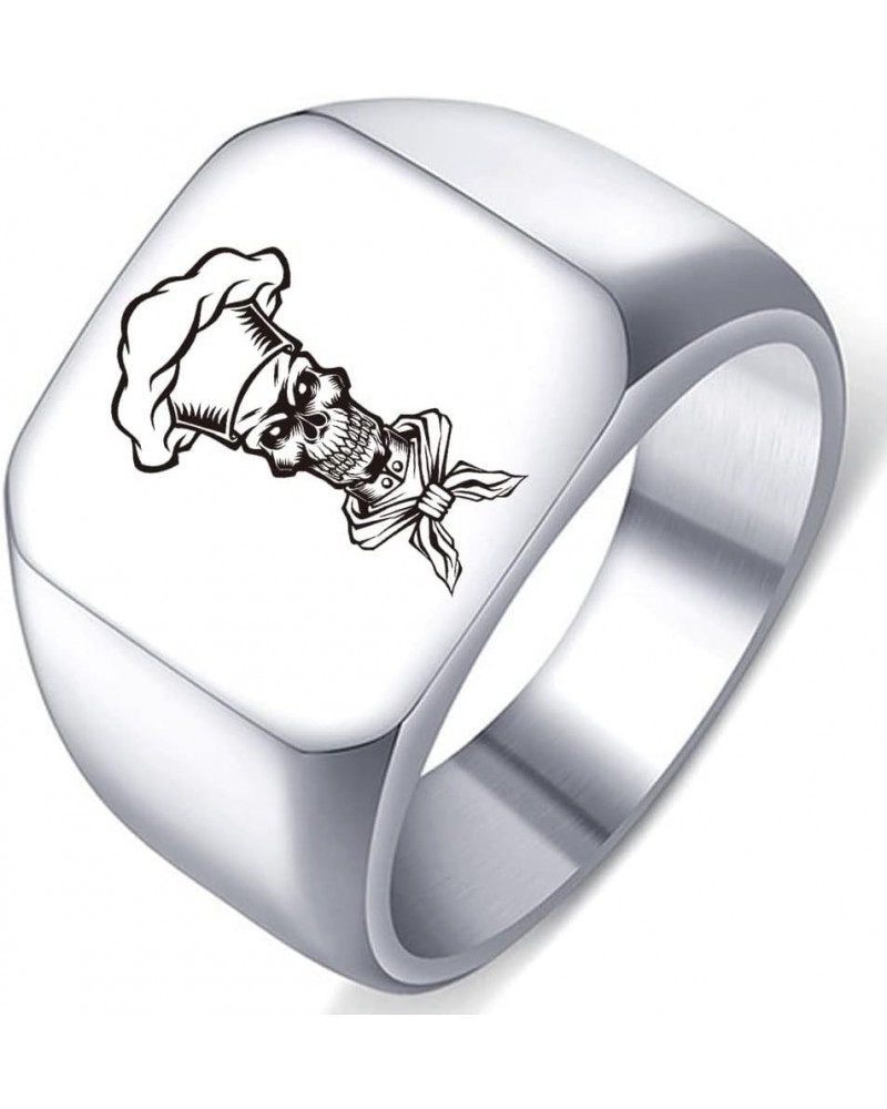 Engraved Stainless Steel Women/Men Scary Skull Chef Perfect for Finger Jewelry Ring Band 4.Silver 14MMx15MM $5.56 Rings