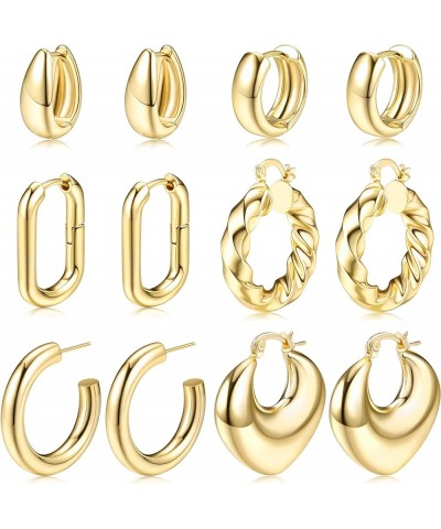 4 Pairs Stainless Steel Hoop Earrings Set Cute Huggie Earrings for Women,10MM-20MM Chunky Gold,6 pairs $8.95 Earrings