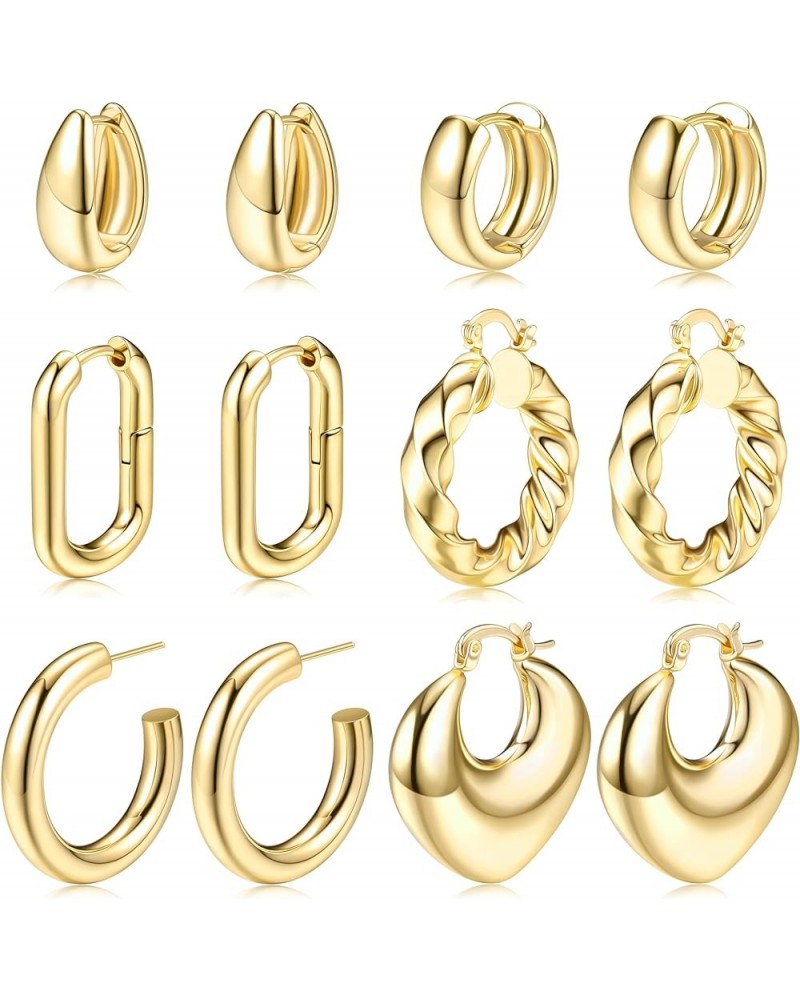 4 Pairs Stainless Steel Hoop Earrings Set Cute Huggie Earrings for Women,10MM-20MM Chunky Gold,6 pairs $8.95 Earrings