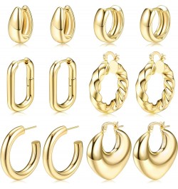 4 Pairs Stainless Steel Hoop Earrings Set Cute Huggie Earrings for Women,10MM-20MM Chunky Gold,6 pairs $8.95 Earrings