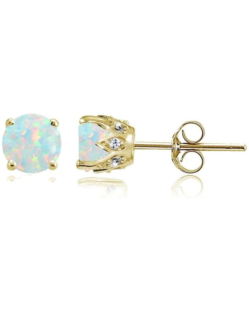 Yellow Gold Flashed Sterling Silver Genuine, Created and Simulated Gemstone and Cubic Zirconia Accents Crown Stud Earrings Oc...