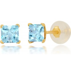 14k White or Yellow Gold Square Stud Earrings for Women with Princess Cut Gemstone 4 mm Birthstone and Push Backs Genuine Swi...