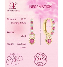 Zircon Sterling Silver Earring Hooks With Heart Dangle, AAAAA Grade Huggie Piercing Earrings Gold Plated 925 Sterling Silver ...