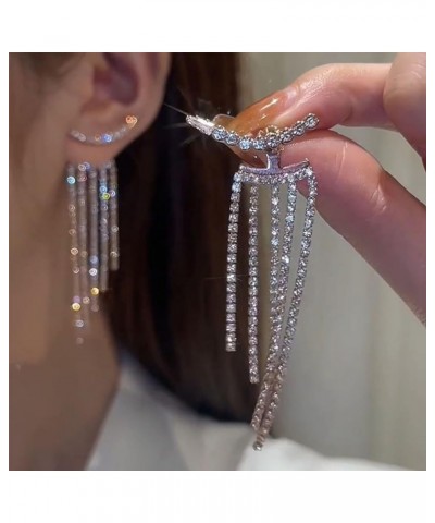 Silver Rhinestone Tassel Earrings for Women Girls Fringe Dangle Drop Lightweight Earrings Jewelry Gifts A $7.79 Earrings