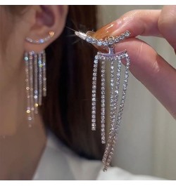 Silver Rhinestone Tassel Earrings for Women Girls Fringe Dangle Drop Lightweight Earrings Jewelry Gifts A $7.79 Earrings