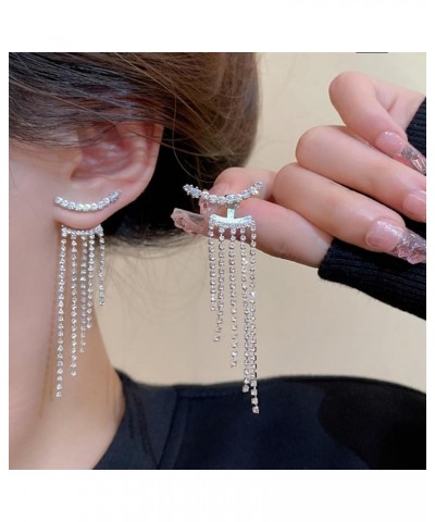 Silver Rhinestone Tassel Earrings for Women Girls Fringe Dangle Drop Lightweight Earrings Jewelry Gifts A $7.79 Earrings