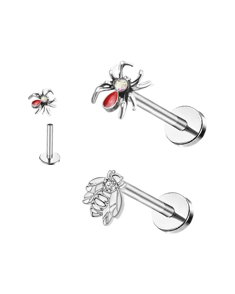 2~4PCS 16G 316L Pushin Lip Rings Top Push in Threadless Spider Bee Butterfly Nose Stud Rings Top Push in Threadless Surgical ...