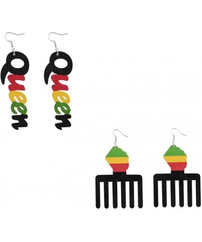 2 Pairs Juneteenth African Earrings for Women Girls Map Queen Round Painted African Wooden Earrings Black History Earrings Je...