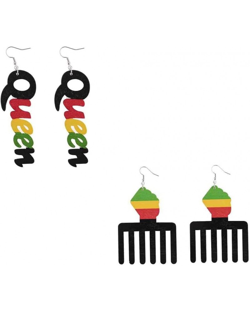 2 Pairs Juneteenth African Earrings for Women Girls Map Queen Round Painted African Wooden Earrings Black History Earrings Je...