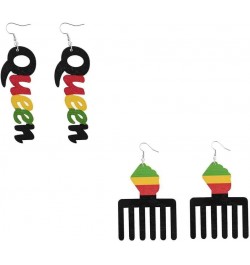 2 Pairs Juneteenth African Earrings for Women Girls Map Queen Round Painted African Wooden Earrings Black History Earrings Je...