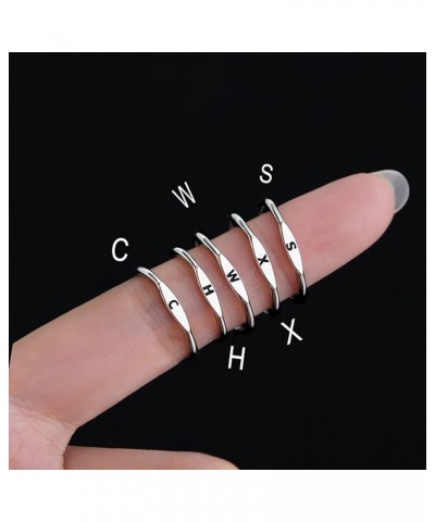 Silver Initial Rings for Women Thin Stackable Initial Rings for Teen Girls Open Adjustable Letter Ring Stainless Steel Capita...