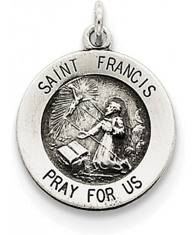 Sterling Silver Round Antiqued Medal Pendant Necklace Chain Included Saint Francis $19.20 Necklaces