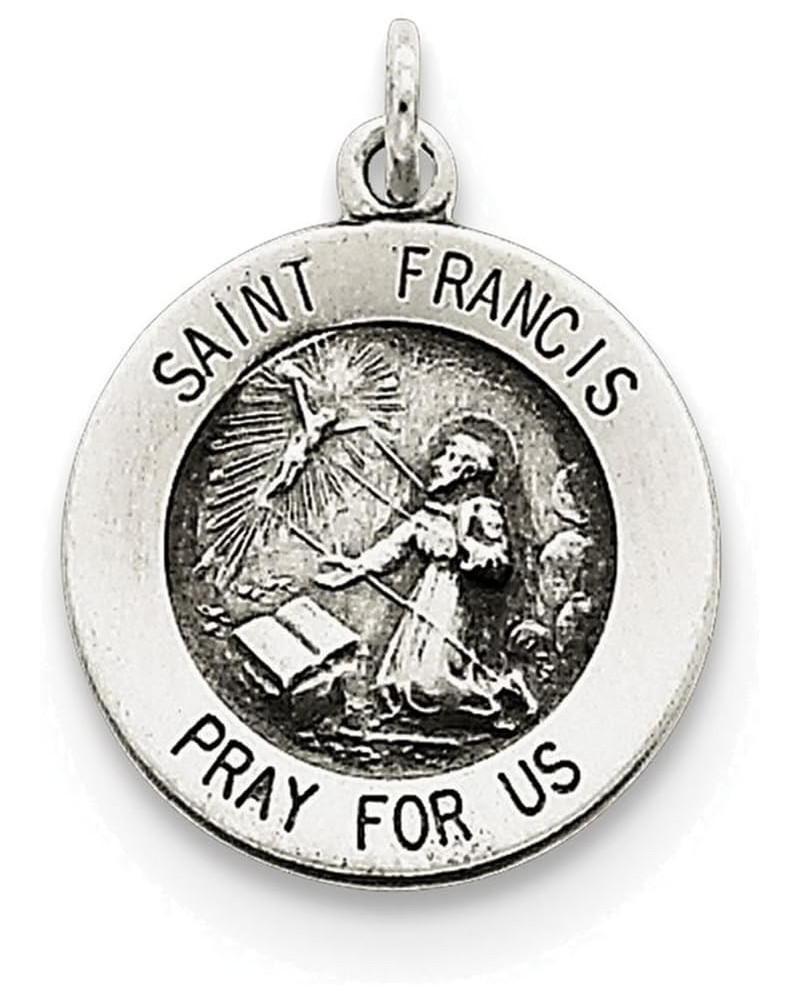 Sterling Silver Round Antiqued Medal Pendant Necklace Chain Included Saint Francis $19.20 Necklaces