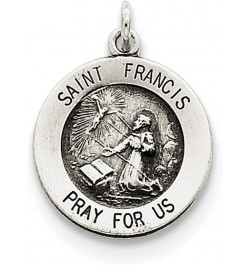 Sterling Silver Round Antiqued Medal Pendant Necklace Chain Included Saint Francis $19.20 Necklaces