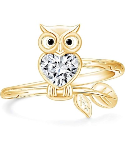 Created Heart Shape White Diamond 925 Sterling Silver 14K Gold Finish Engagement Wedding Night Owl Promise Ring For Women Yel...