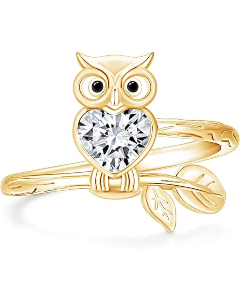 Created Heart Shape White Diamond 925 Sterling Silver 14K Gold Finish Engagement Wedding Night Owl Promise Ring For Women Yel...