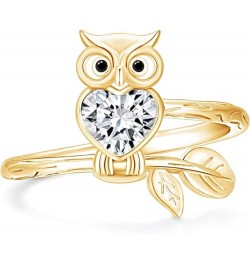 Created Heart Shape White Diamond 925 Sterling Silver 14K Gold Finish Engagement Wedding Night Owl Promise Ring For Women Yel...