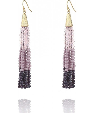 Tri Color Rondelle Crystal Beaded Long Tassel Earrings Colorful Fashion Statement Earrings for Women Lavender $10.08 Earrings