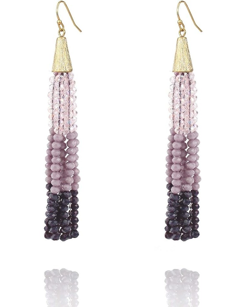 Tri Color Rondelle Crystal Beaded Long Tassel Earrings Colorful Fashion Statement Earrings for Women Lavender $10.08 Earrings