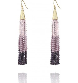 Tri Color Rondelle Crystal Beaded Long Tassel Earrings Colorful Fashion Statement Earrings for Women Lavender $10.08 Earrings