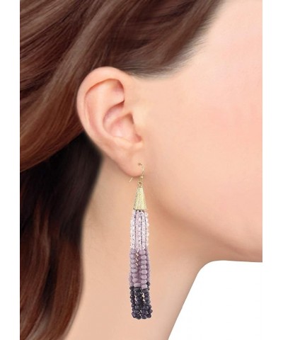 Tri Color Rondelle Crystal Beaded Long Tassel Earrings Colorful Fashion Statement Earrings for Women Lavender $10.08 Earrings