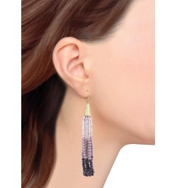 Tri Color Rondelle Crystal Beaded Long Tassel Earrings Colorful Fashion Statement Earrings for Women Lavender $10.08 Earrings